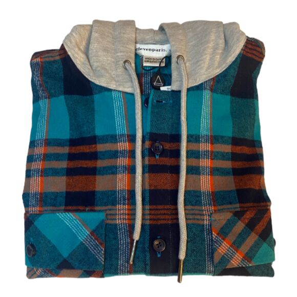 Eleven Paris Blue Columbia Plaid Hooded Shirt Jacket NWT Mens Size LARGE - Picture 14 of 14